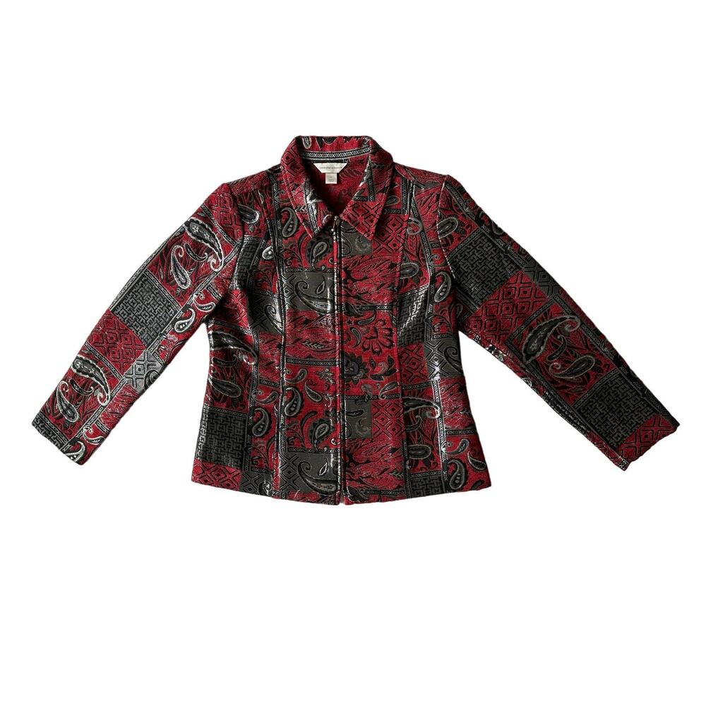 Christopher & Banks Red and Black Full Zip Jacket Medium